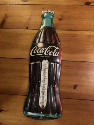 Vintage 29 " Coca Cola Extra Large - Tin Litho Sign Bottle Thermometer
