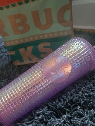 Starbucks 2020 Holiday Tumbler Studded Grid Cold Cup 24oz Pink Iridescent