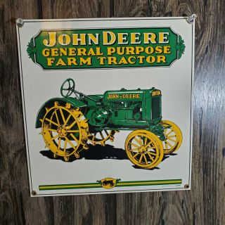 Vintage Ande Rooney Porcelain Sign / John Deere Gp General Purpose Tractor