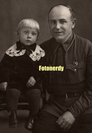 Pre Wwii Soviet Russian Ussr Portrait Photo Red Army Soldier With His Child