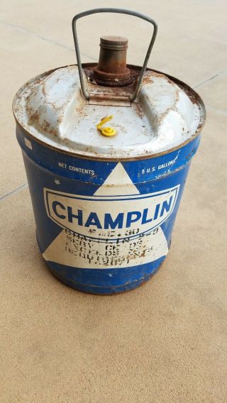 Champlin Motor Oil Can 5 Gallon Gas Tin Metal Filling Station Petroleum