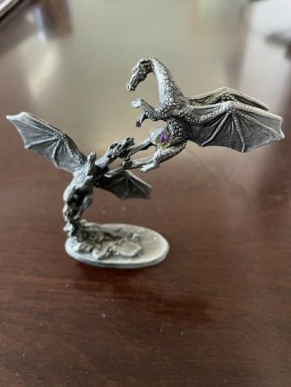 1988 Gallo Pewter Dragons Fighting Over a Crystal Ball Figurine by J.  Guthrie 3