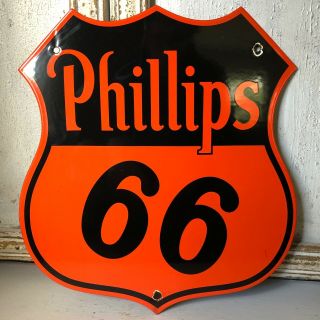 Vintage Porcelain Phillips 66 Gasoline Oil Pump Plate Gas Sign