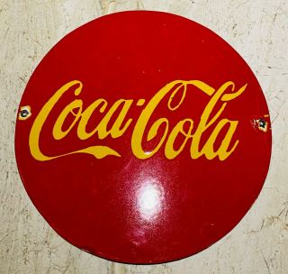 Red Coca Cola Single Sided Vintage Porcelain Enamel Sign 12 Inches Round