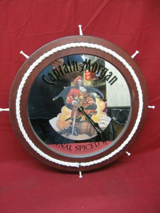 Vintage Captain Morgan Mirrored Ship Wheel Clock