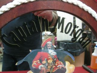 Vintage Captain Morgan Mirrored Ship Wheel Clock 3