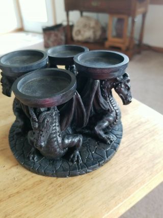 Fantasy Dragon Candle Holder 4 Tea Light Votive Black Gray Resin Gothic D&d