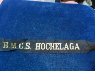 Orig Vintage Rcn Cap Tally " Hmcs Hochelaga " Royal Canadian Navy