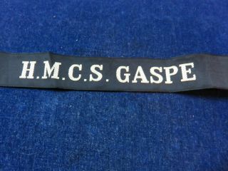 Orig Vintage Rcn Cap Tally " Hmcs Gaspe " Royal Canadian Navy