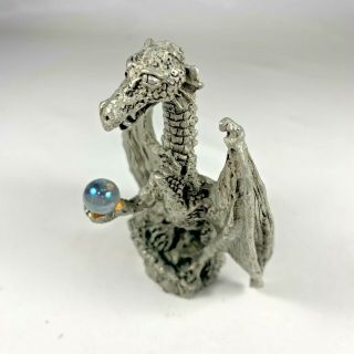 Vintage Pewter Fantasy Dragon Figure Gazing Ball Mythical