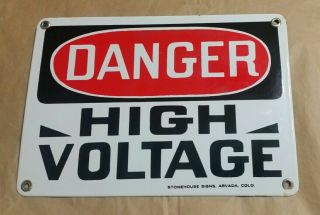 Vintage Danger High Voltage Porcelain Sign Stonehouse Signs Arvada Colorado