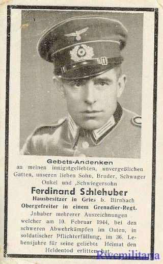 Death Notice: Wehrmacht Obergefreiter In Grenadier Regiment; Kia In Russia 1944