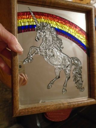 Framed Mirror 9 " X 11 " With Colorful Rearing Unicorn With Rainbow