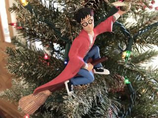 Vintage Kurt Adler Harry Potter Flying On Broom Golden Snitch Christmas Ornament