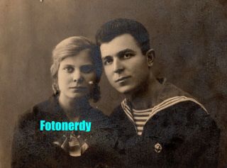 Vintage Pre Wwii Era Photo Soviet Russian Navy Sailor W/ Pretty Girl W1