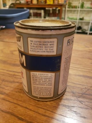 Vintage RICHELIEU COFFEE 1 lb TIN CAN Chicago ILL Paper label Sprague Warner 2