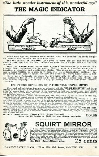 1926 Small Print Ad Of The Magic Indicator Science Male Female Sex Detector