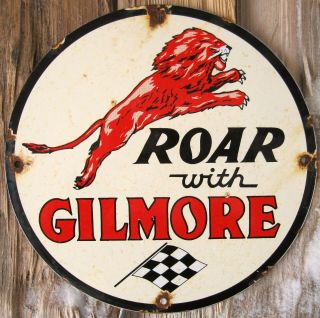 Gilmore Gasoline Vintage Porcelain Enamel Gas Pump Oil Service Station Sign