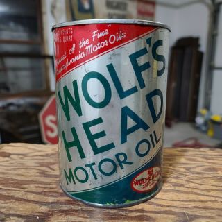 Vintage Wolfs Head Motor Oil Can 1 Qt Quart Metal Tin Empty Can