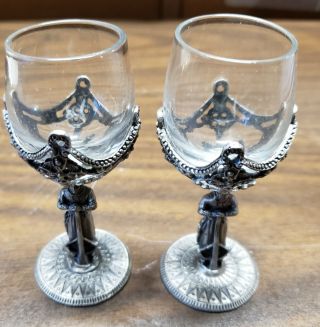 2 Myths & Legends Knight Shot Cordial Glasses Veronese Pewter Gothic Fantasy Wui