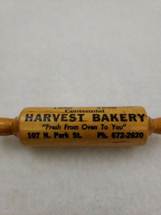 Vintage Mini Wooden Rolling Pin Advertising Harvest Bakery Streater Illinois