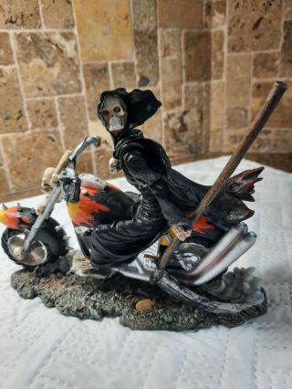 Grim Reaper Death On A Harley Motorcycle Figurine Halloween Resin