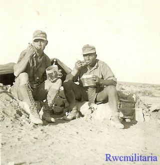 Meal Time Wehrmacht Afrika Korps Soldiers Eating By Desert Dug In Position