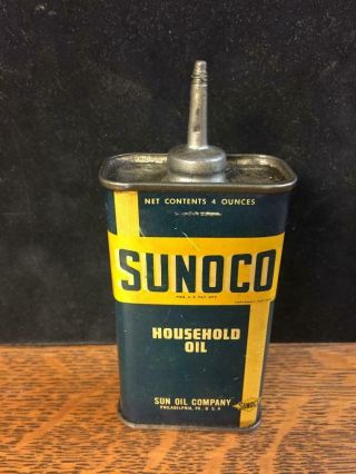 Vintage Sunoco Household Oil Oiler Tin Can Empty 4 Oz.  Advertising Lead Spout