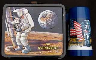 Vintage The Astronauts Lunchbox & Thermos - 1st Moon Walk (1969) C - 8.  5