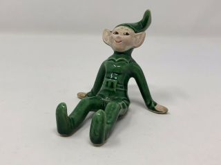Vintage Treasure Craft Ceramic Green Pixie Elf Figurine Sitting 3.  5”