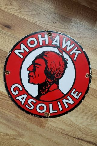 Mohawk Gasoline Porcelain Sign Red Indian Gas Pump Plate Tydol Vintage Motor Oil