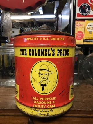 Vintage The Colonels Pride 5 Gallon Gas Oil Can Atlanta Ga Standard Esso Sign