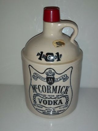 Vintage Mccormick 101 Proof Vodka Stoneware Jug 4/5 Quart W/ Kansas Liquor Stamp