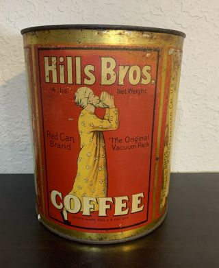 Hills Bros 4 Pound Red Coffee Can 1922
