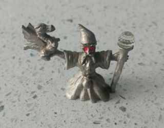 Vintage Spoontiques Wizard With Orb & Dragon Miniature Pewter Figurine Red Eyes