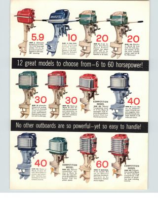 1957 Paper Ad 2 Pg Color Outboard Motor Mark 6 10 20 30 40 Motorboat Motor Boat
