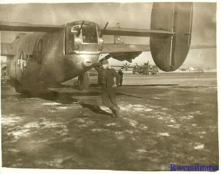 Org.  Photo: Us Airman Posed By B - 24 Bomber Tail On Airfield