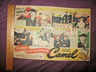 1944 - SHE ' S IN THE NAVY NOW OF UNCLE SAM ' S WAVES - SUNDAY COMIC CAMEL CIGARETTE AD 2