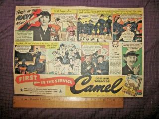 1944 - SHE ' S IN THE NAVY NOW OF UNCLE SAM ' S WAVES - SUNDAY COMIC CAMEL CIGARETTE AD 3