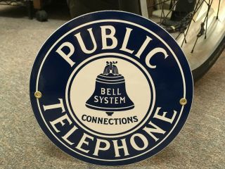 Classic Public Telephone Bell System Connections 18 Gauge Steel Porcelain Sign