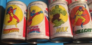 4 Marvel Pepsi Cola Portuguese Can Iron Flat Bottom 70´s Hulk Cat Captain Spider