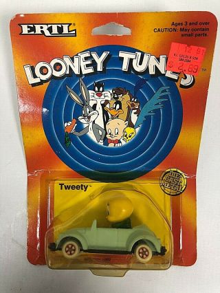 Vintage 1988 Ertl Looney Tunes Tweety Bird Blue Car Toy 2703 Die Cast Metal Wb