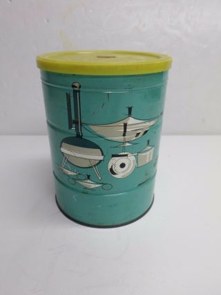 Vintage " Edwards " 2 Lb.  Coffee Can - Retro Aqua Blue W/lid