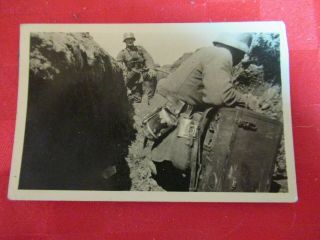 Wwii German Photo Combat Soldiers In Trench Line W/ Radio