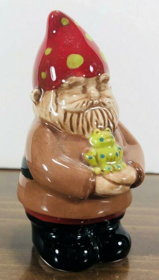 Vintage Porcelain Gnome Elf Figurine With Green Frog Red Polka Dot Hat 3 " Toad