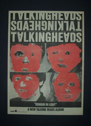 Talking Heads Remain In Light 1980 Poster Type Ad,  Promo Advert