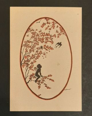 Vintage Elsbert Forck Fantasy Postcard Fairy In Tree Watching Bird C.  1920s