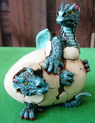 Twin Baby Dragons Hatching From Egg Figurine (c) 