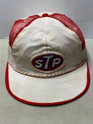 Vintage Rare Stp Early Red & White With Mesh Ball Cap Truckers Hat Petroleum Oil
