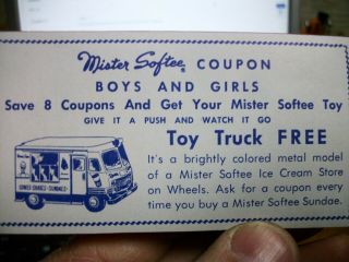 NOS EXTREMELY SCARCE RARE MR.  SOFTEE ICE CREAM TRUCK PROMOTIONAL Coupon 3